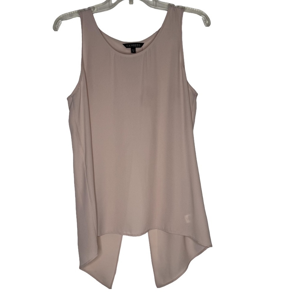Express Women’s Tank Top Pale Light Pink Open Back Mesh Sheer Ties Wrap